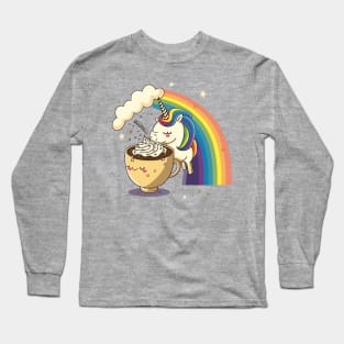 Rainbow Unicorn Drinking Cappucino Long Sleeve T-Shirt